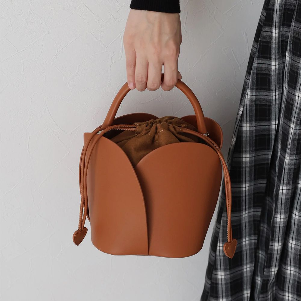 盛開鬱金香異素材迷你手提/側背包-焦糖棕