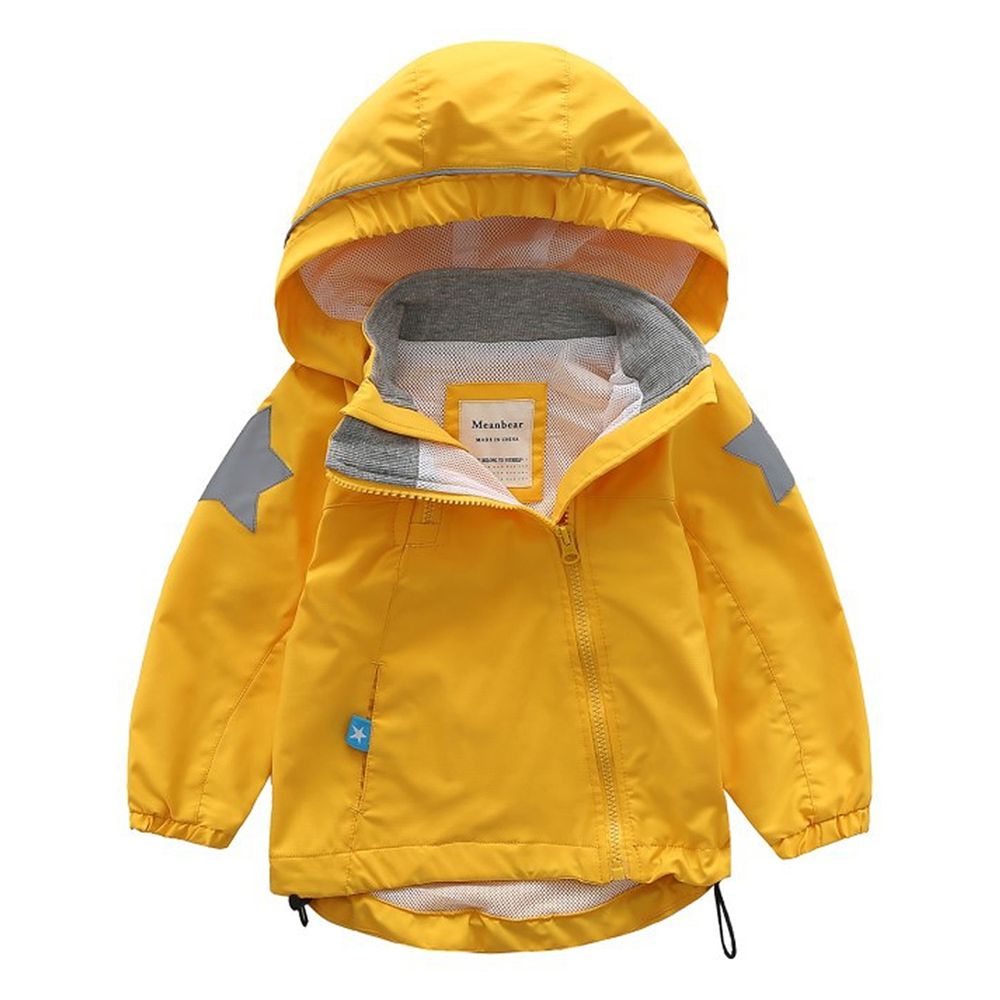 防風防雨反光衝鋒外套-網紗內襯-黃色星星-斜拉鏈