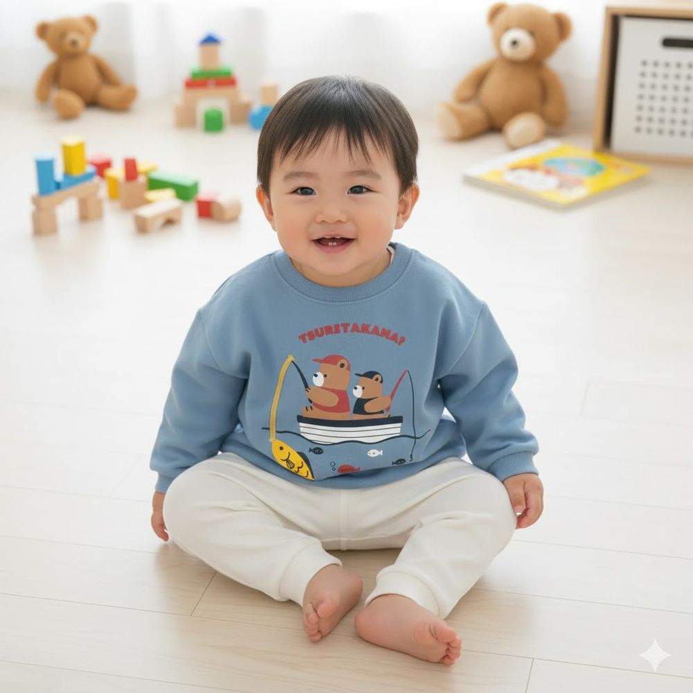 長袖休閒上衣-趣味圖案-藍色