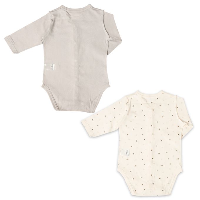 akachan honpo - 長袖前開式速乾包屁衣-2件組 星星-灰色