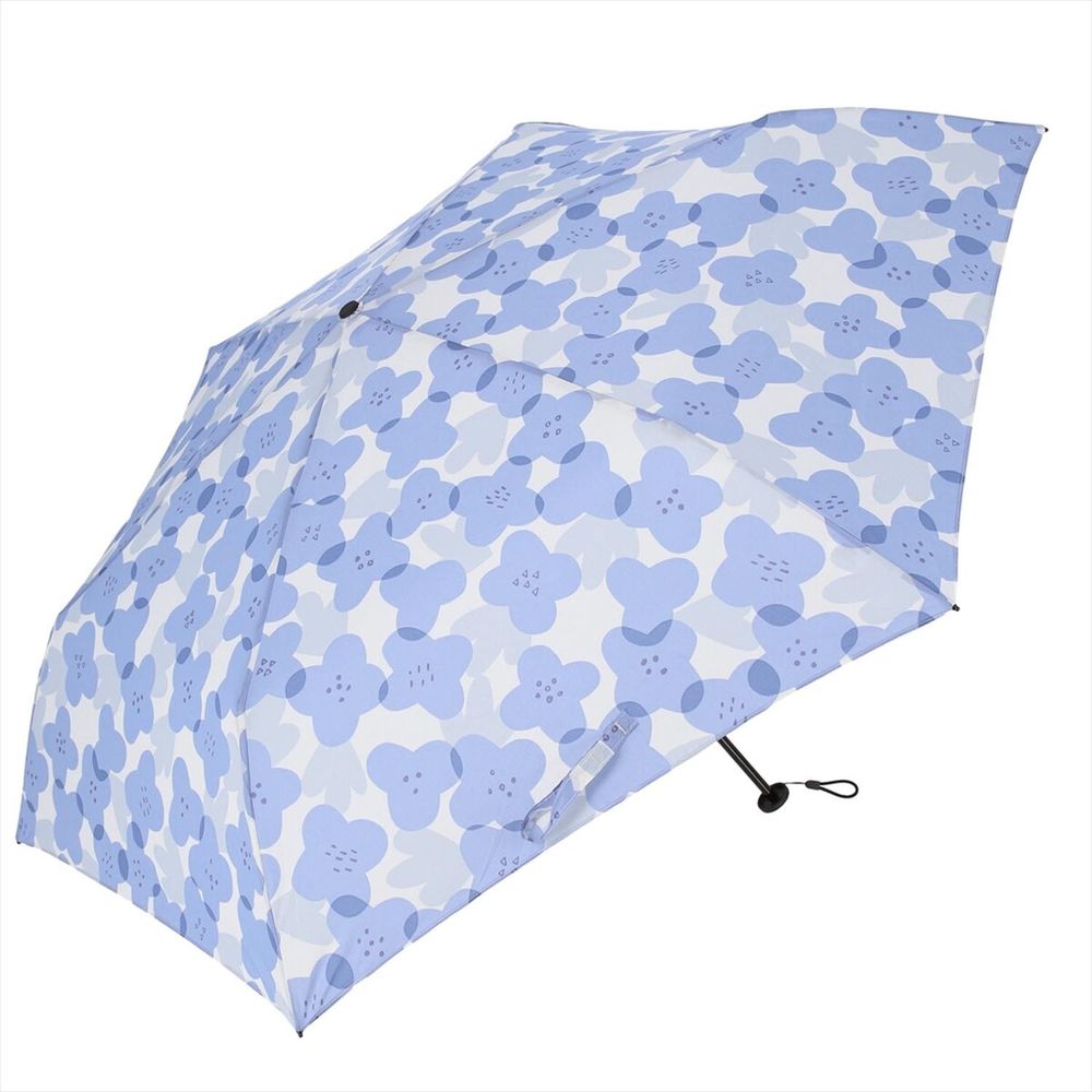 日本 nifty colors - 抗UV輕量 晴雨兩用折疊傘-四瓣花-藍 (直徑98cm/131g)-91.50%