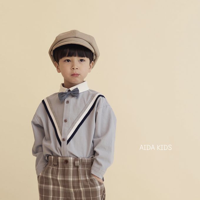 韓國 AIDA - (不含領結)V字裝飾翻領長袖襯衫-白