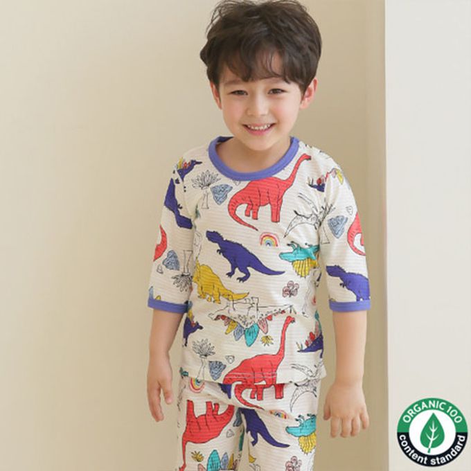 正韓 Puco - 超優質嬰幼兒/兒童七分袖100% 有機純棉家居服/睡衣-白堊紀