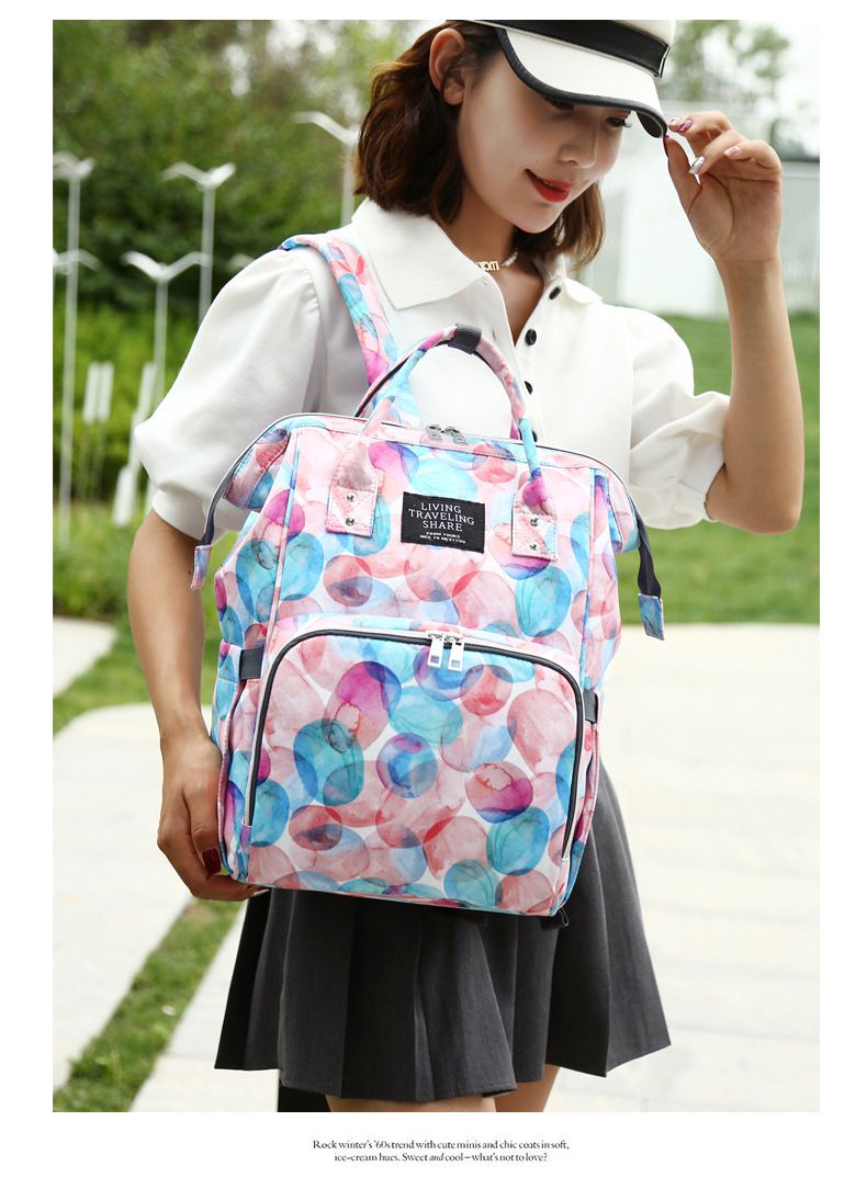 繽紛大容量媽媽包/後背包-獨角獸-淺綠色 (39x25x17cm)