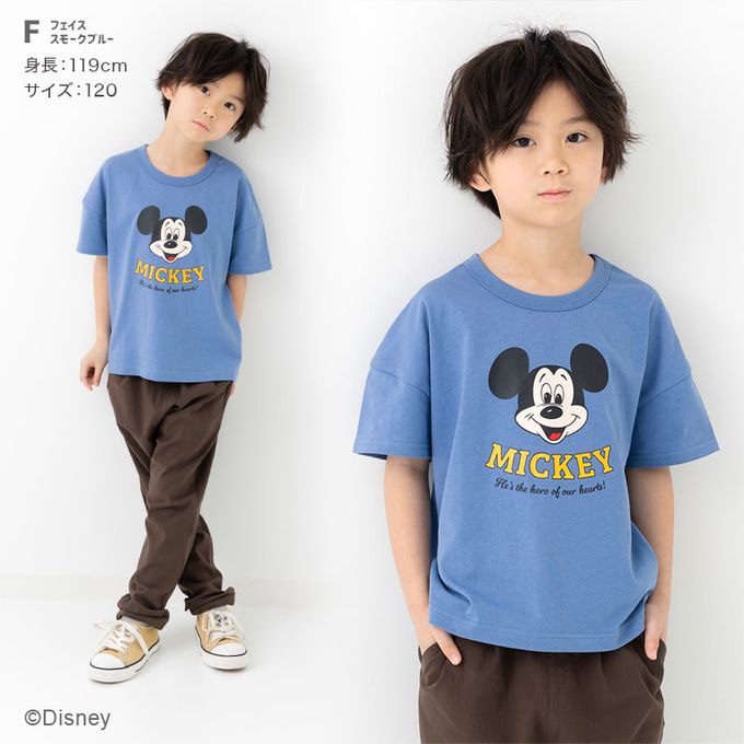 日本 Chil2 - 聯名款  卡通人物米奇純棉短袖上衣-大頭logo-煙燻藍