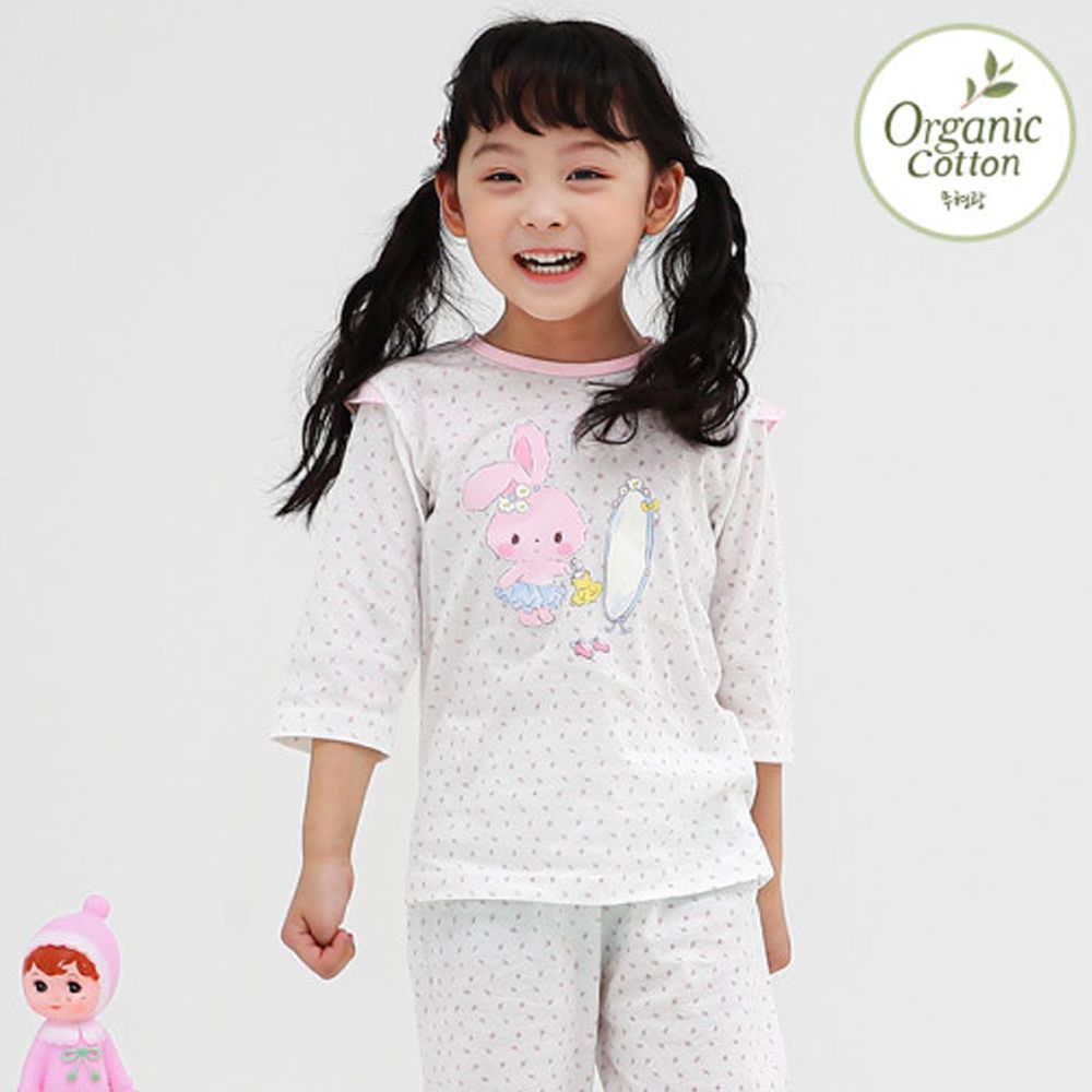 韓國 Ppippilong - 有機棉透氣7分袖家居服-愛美小粉兔