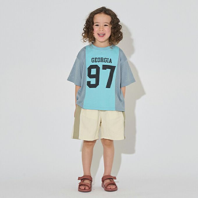 日本 b-ROOM - 透氣網眼數字印花T恤-深棕x藍紫