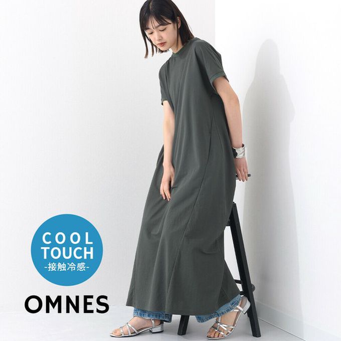 日本 OMNES - 接觸涼感 嫘縈圓領傘狀短袖洋裝-天空藍