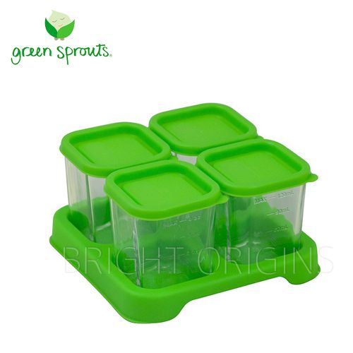 美國 green sprouts 小綠芽 - 副食品玻璃分裝小盒120ml 一組4入-綠色 (14x14x7.6公分)