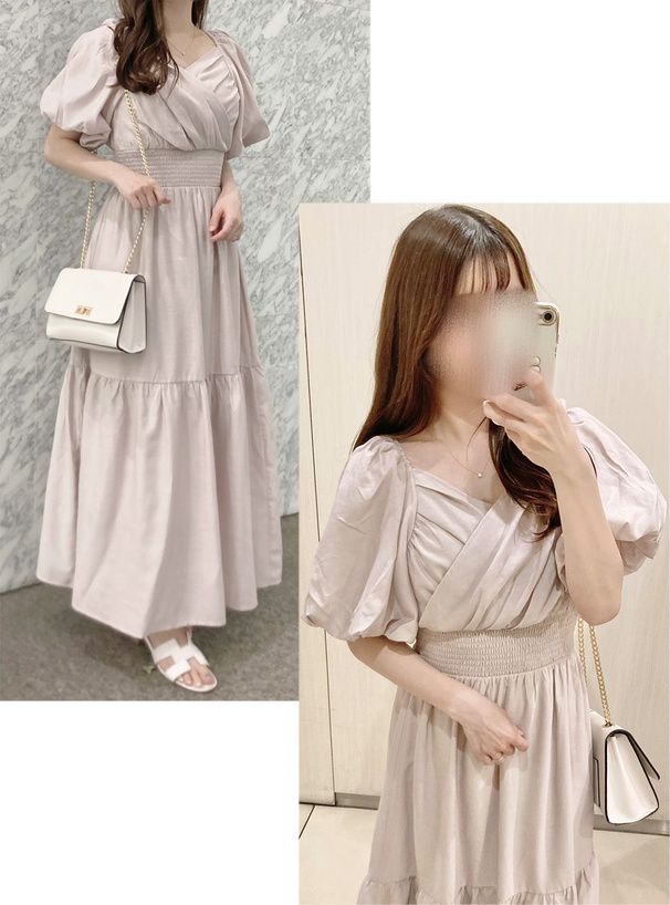 日本 GRL - 浪漫圓舞曲泡泡袖雪紡洋裝-高原綠