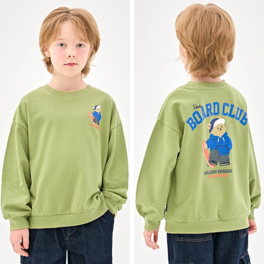 滑板熊熊長袖大學T-綠