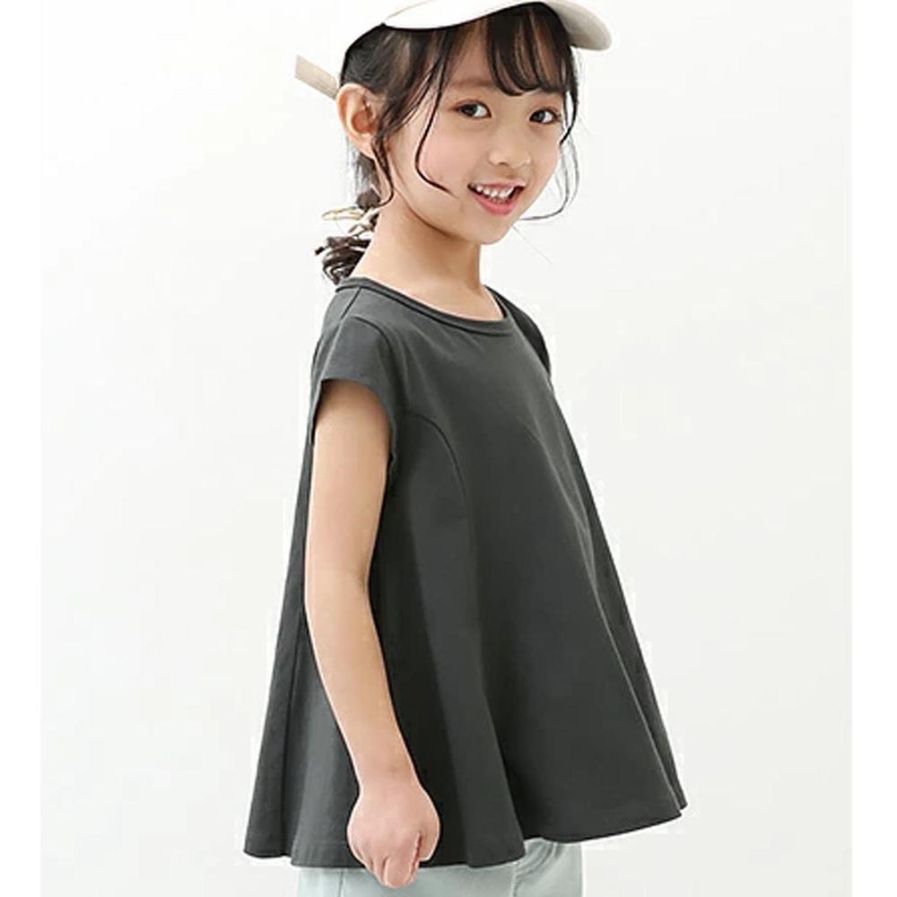 日本 devirock - 純棉圓領柔軟修身傘狀短袖上衣-石墨黑