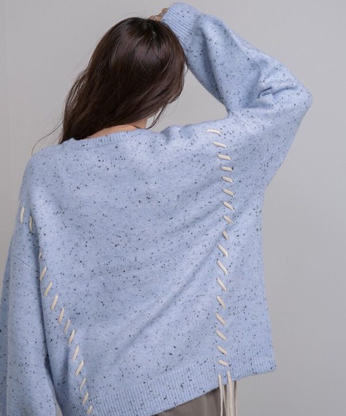 日本 Bab - 可可碎片感率性縫線針織上衣-灰白