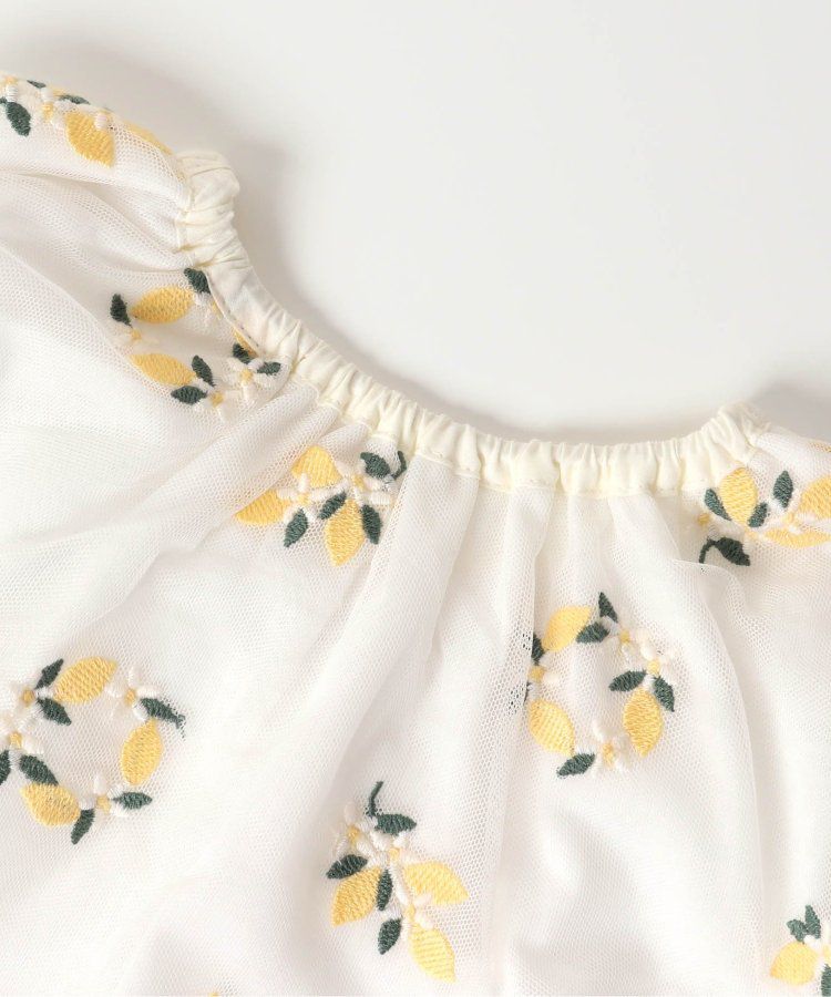 日本 apres les cours - 可愛檸檬刺繡分層短袖洋裝-海軍藍