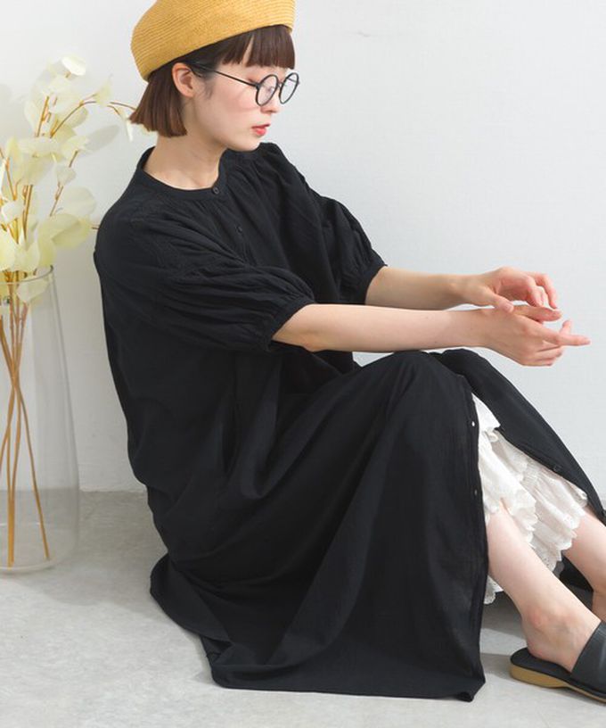 日本 Lupilien - 100%印度棉 輕盈巴里紗襯衫洋裝-藍綠