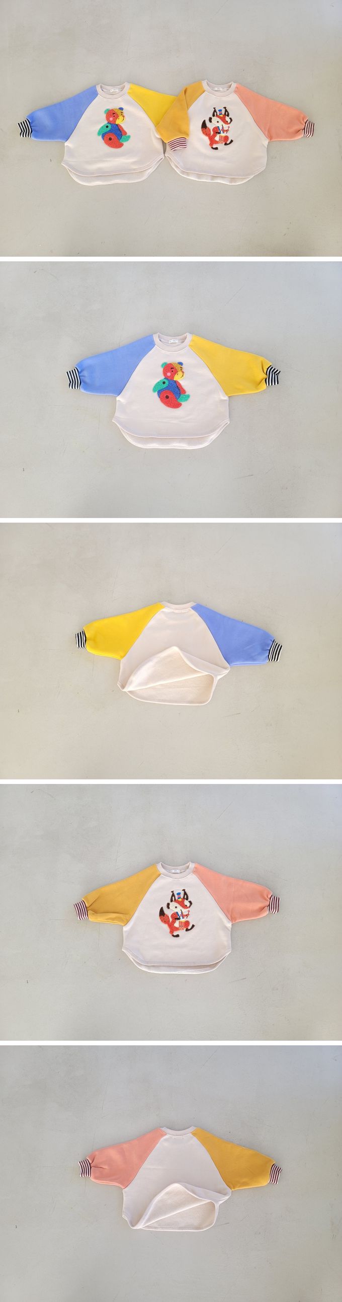 韓國 Mimico - (內磨毛)絨毛狐狸雙色袖上衣-芥黃X粉橘