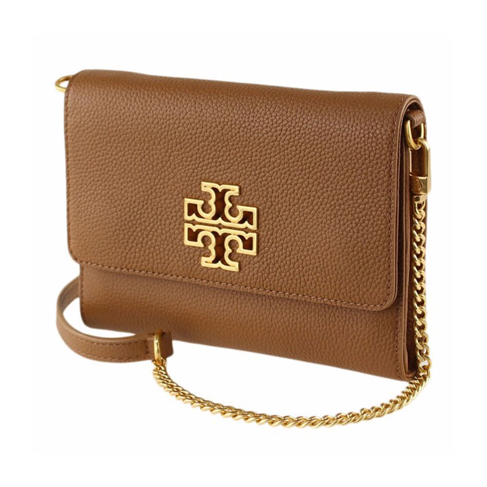 TORY BURCH - 雙T-LOGO翻蓋皮革斜背包 (駝)