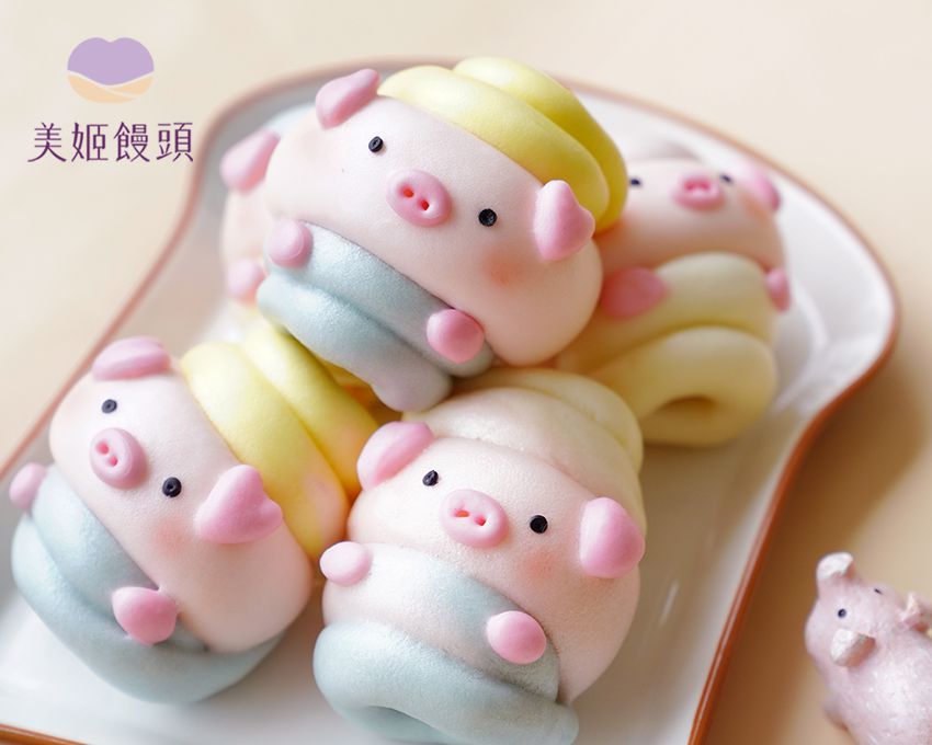 美姬饅頭 - 彩虹豬豬爆漿乳酪熱狗捲鮮乳造型饅頭 (55g)