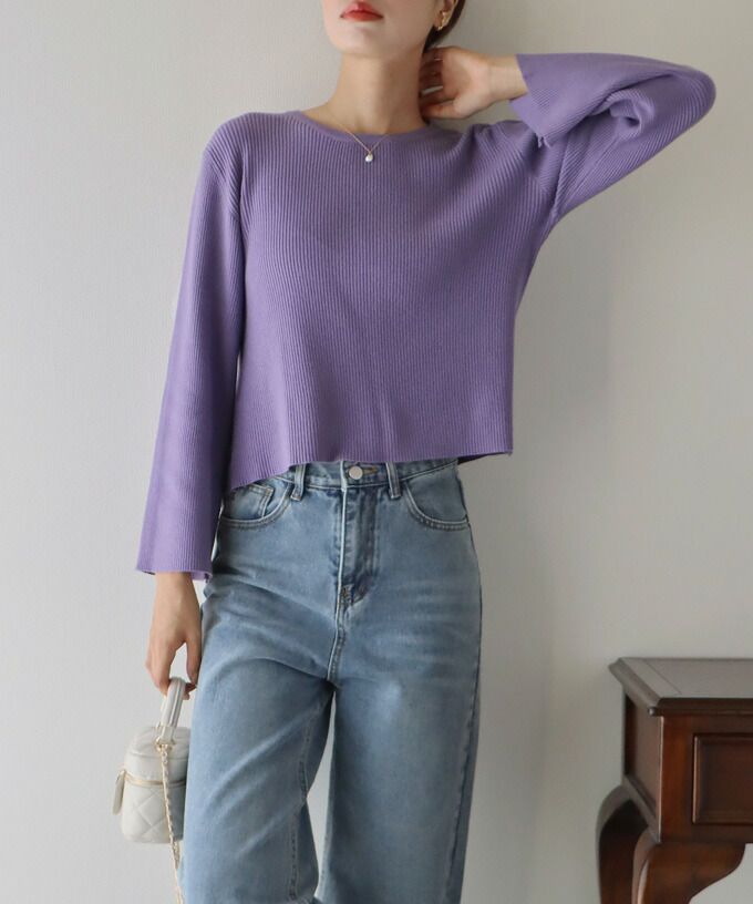 日本 BLUE EAST - 後交叉設計羅紋長袖上衣-咖啡棕