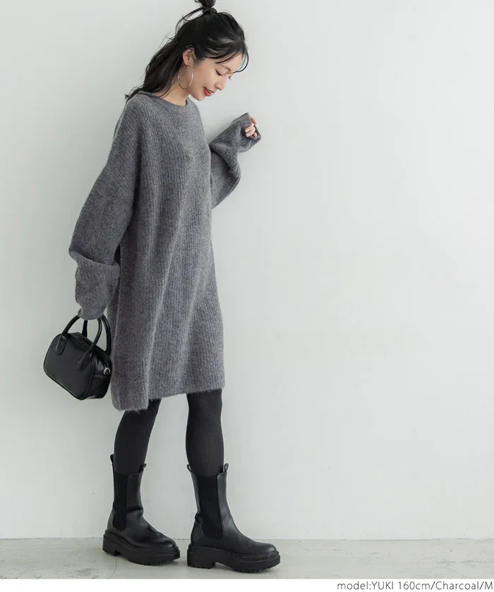 日本 COCA - ふあふあ 柔軟長版寬鬆毛衣-卡其