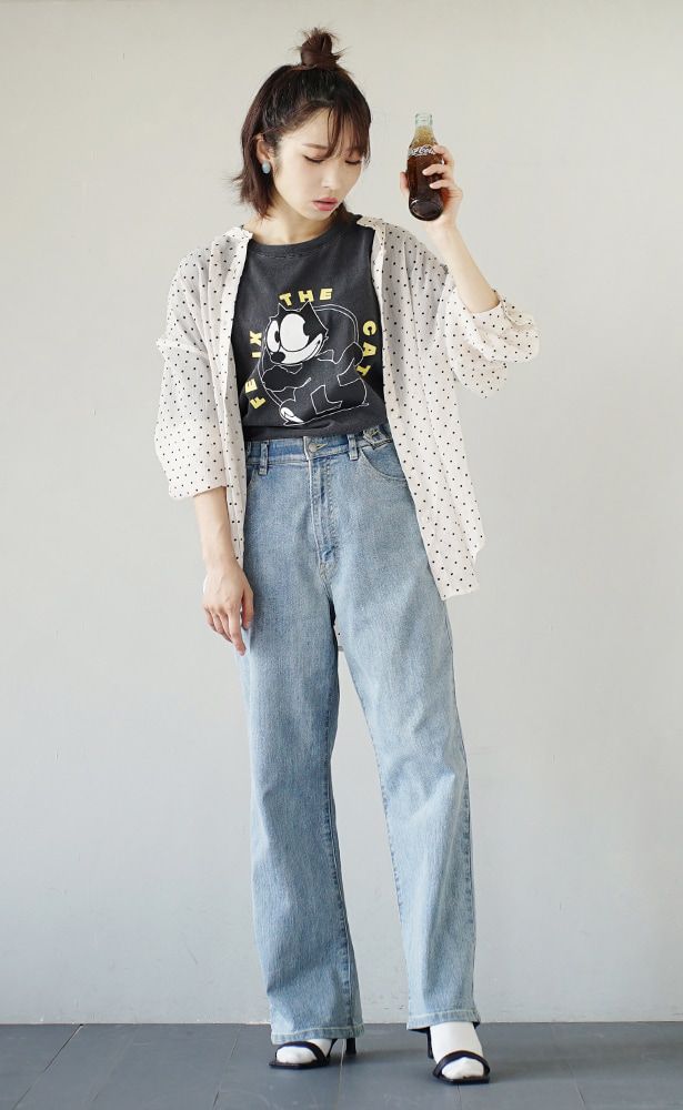 日本 zootie - 復古點點透視感長袖襯衫-米杏