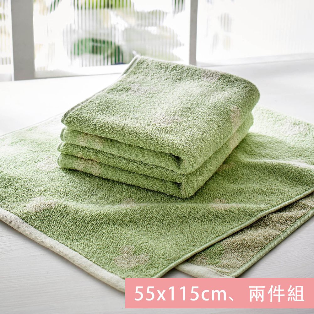 日本千趣會 - 迪士尼 純棉浴巾兩件組-米奇頭-綠 (55x115cm)