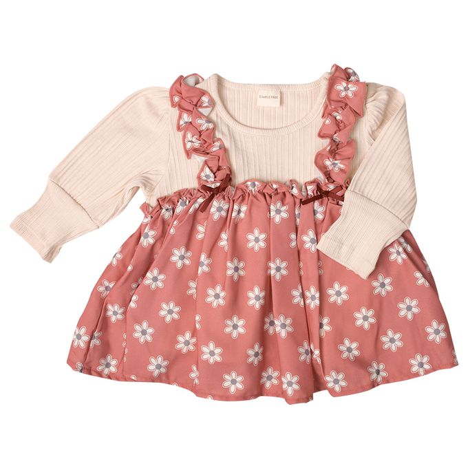 akachan honpo - 長袖假兩件T恤-粉紅色