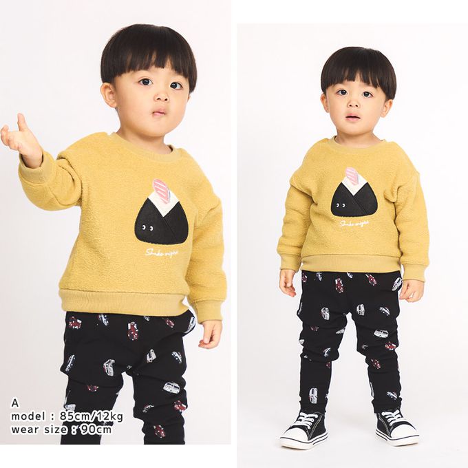 日本 ZOOLAND - 食物刺繡裏起毛長袖上衣-鮭魚三角飯糰-芥末黃