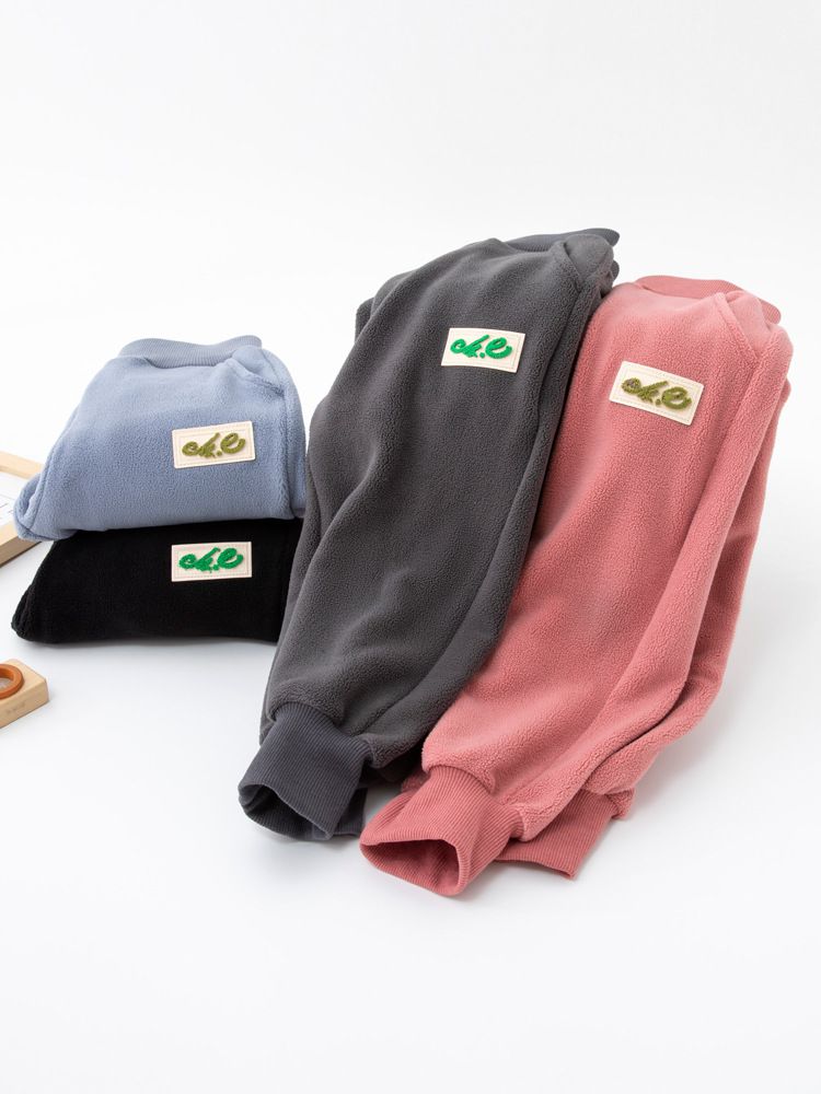 FANMOU - 加絨腰鬆緊暖暖束口休閒長褲-小標籤-灰藍色