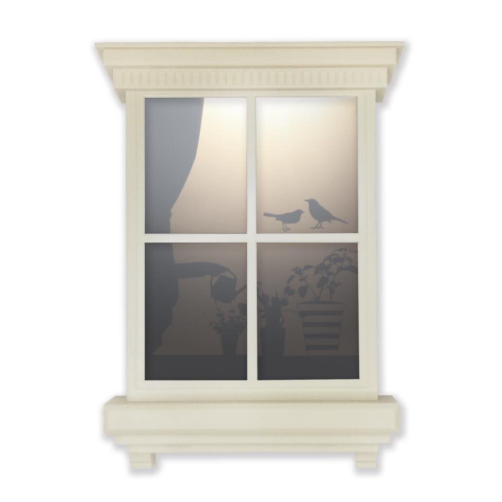 日本 TOYO CASE - LED 感應夜燈壁飾-窗戶剪影-白色澆花小鳥-10.5x15.7x2.5cm