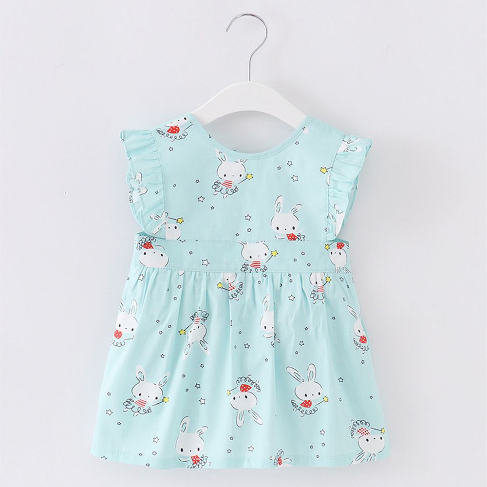 無袖兒童公主裙圍裙-魔法兔-藍色 (100cm(2-4歲))