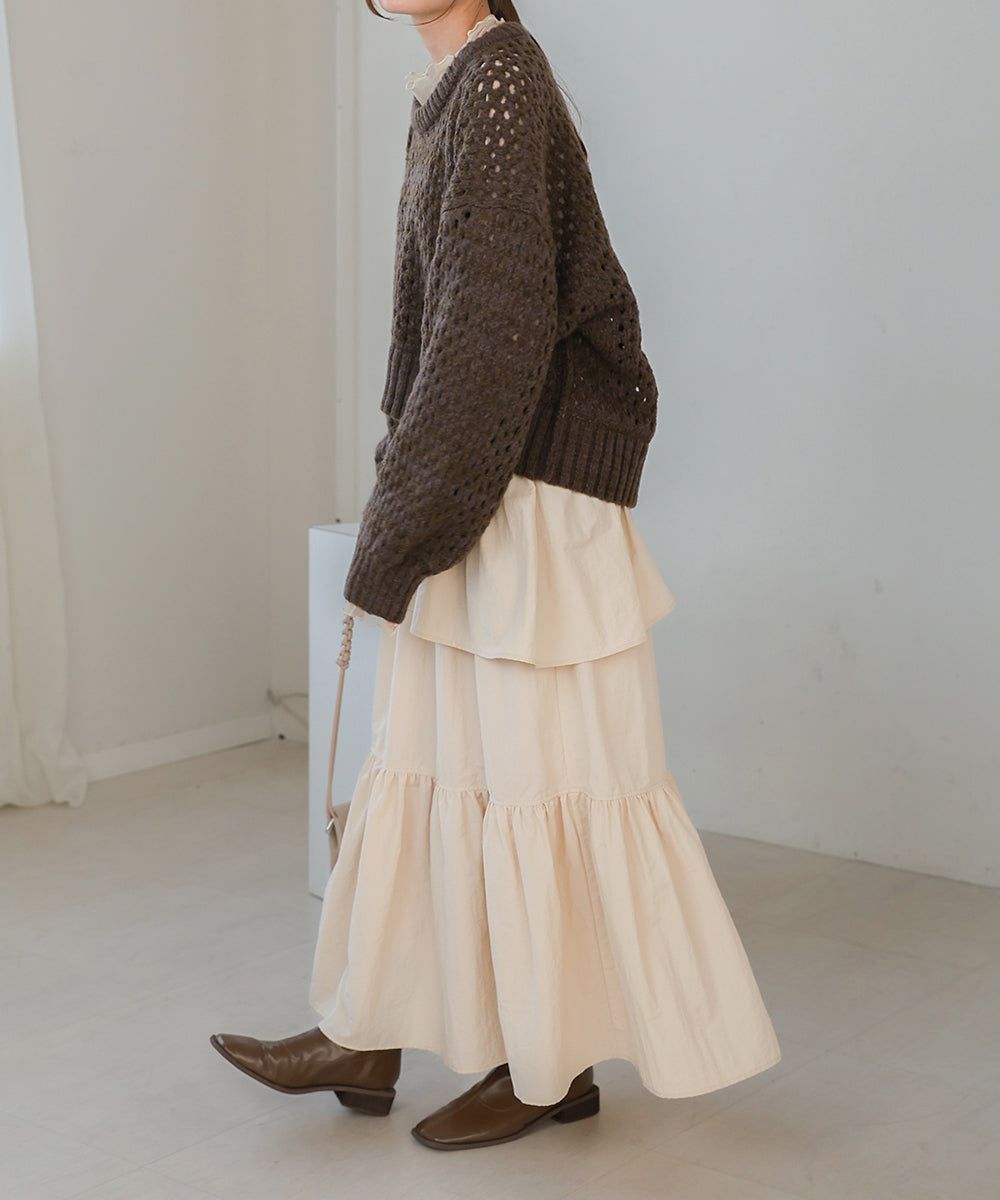 日本 Bab - 成熟可愛立體縐褶蛋糕長裙-米杏 (M)