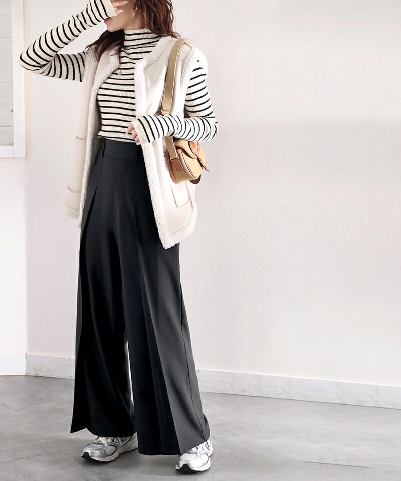 日本 Classical Elf - 修身垂墜感打褶寬褲-咖啡