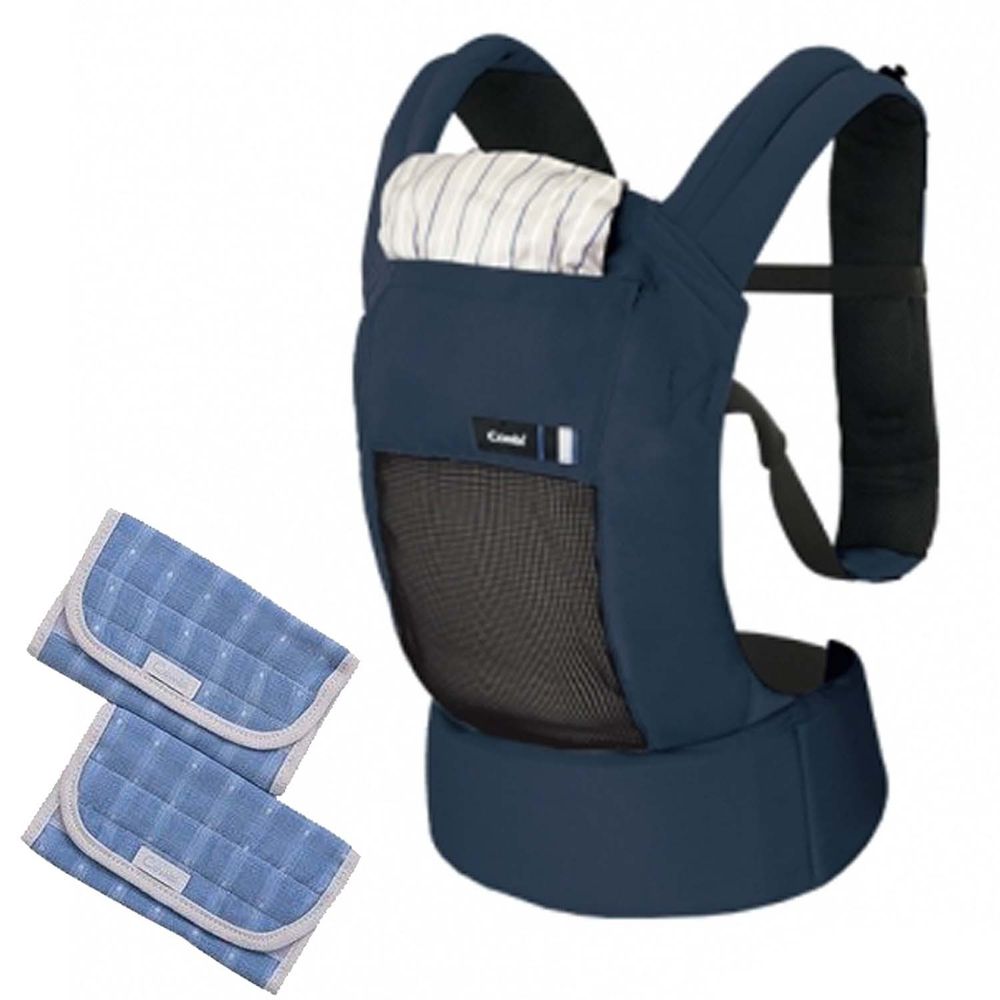 日本 Combi - JoinMesh透氣減壓腰帶式背巾+口水巾(藍)-海軍藍