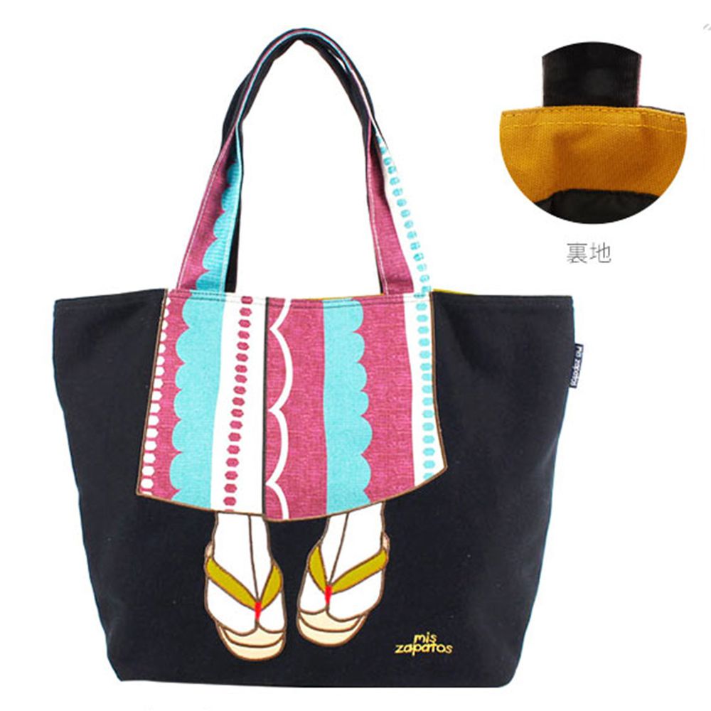 mis zapatos - 肩揹美腿包(棉布)-和服-BK黑色 (33*30*15cm)