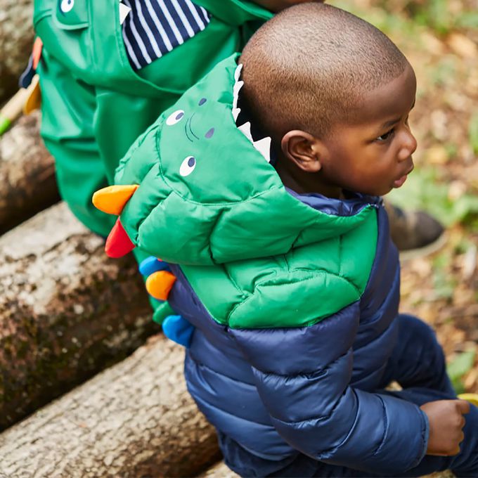 英國 JoJo Maman BeBe - 鋪棉蓬鬆保暖羽絨服外套-我是小恐龍