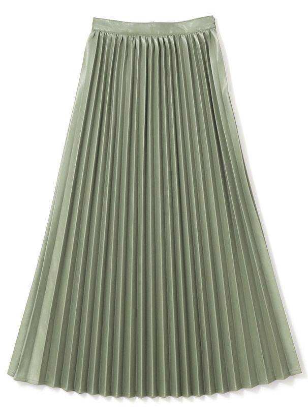 日本 GRL - 光澤皮質百褶長裙-深咖啡