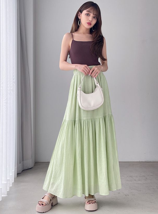 日本 GRL - 嫘縈混楊柳飄逸感長裙-奶油黃 (M)