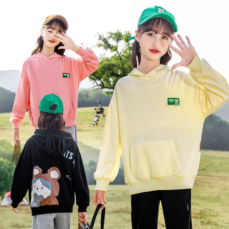 連帽休閒長袖上衣-Best熊熊標籤-黑色