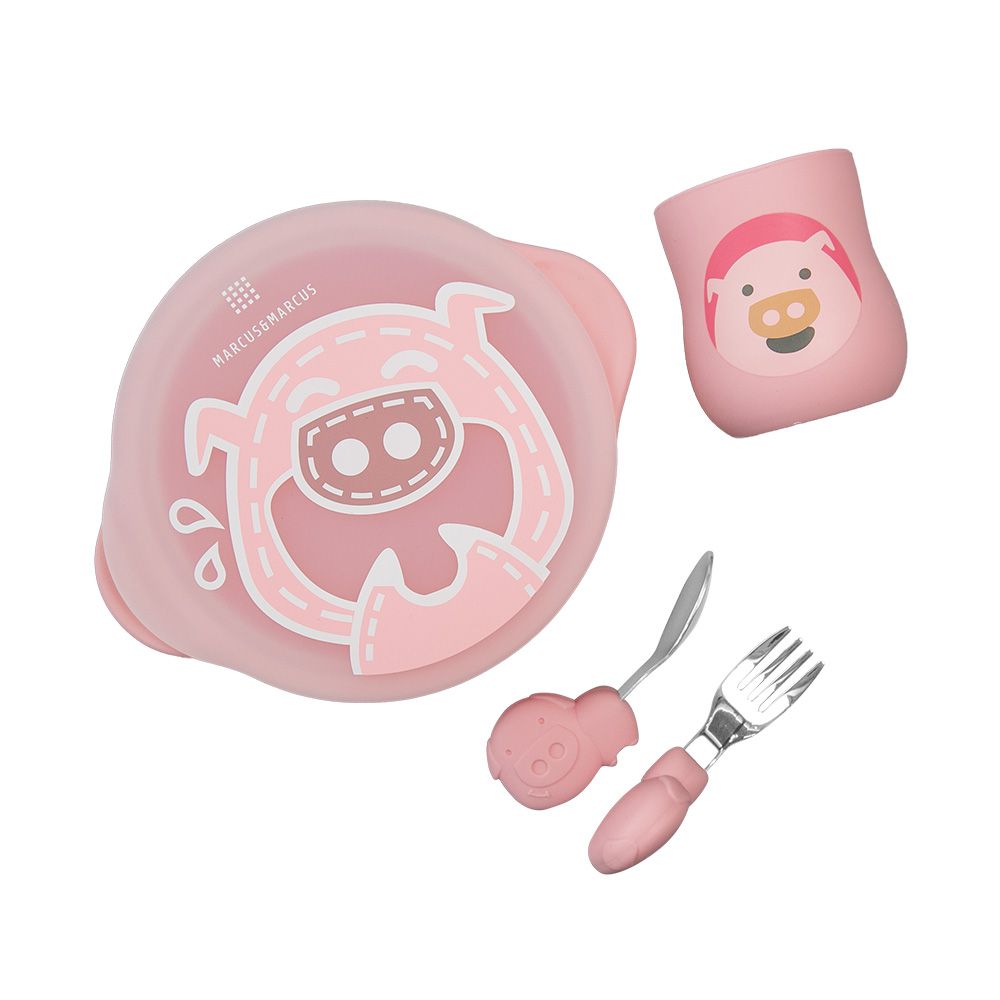 MARCUS＆MARCUS - 動物樂園用餐訓練學習禮盒組-粉紅豬