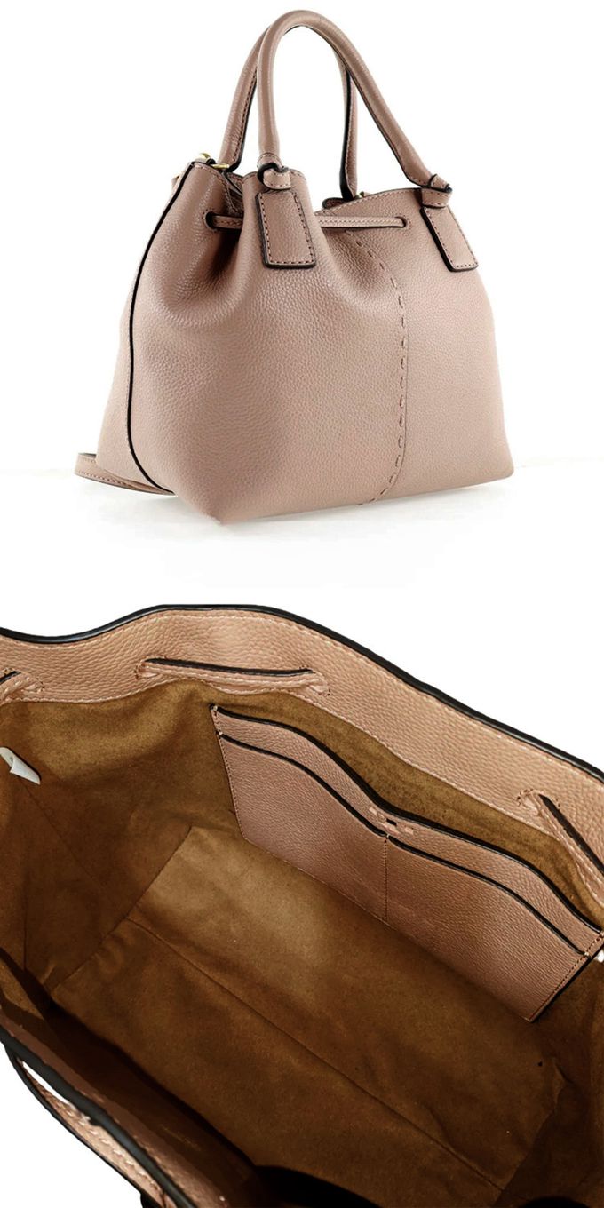 TORY BURCH - 拼接皮革手提包 (乾燥玫瑰)