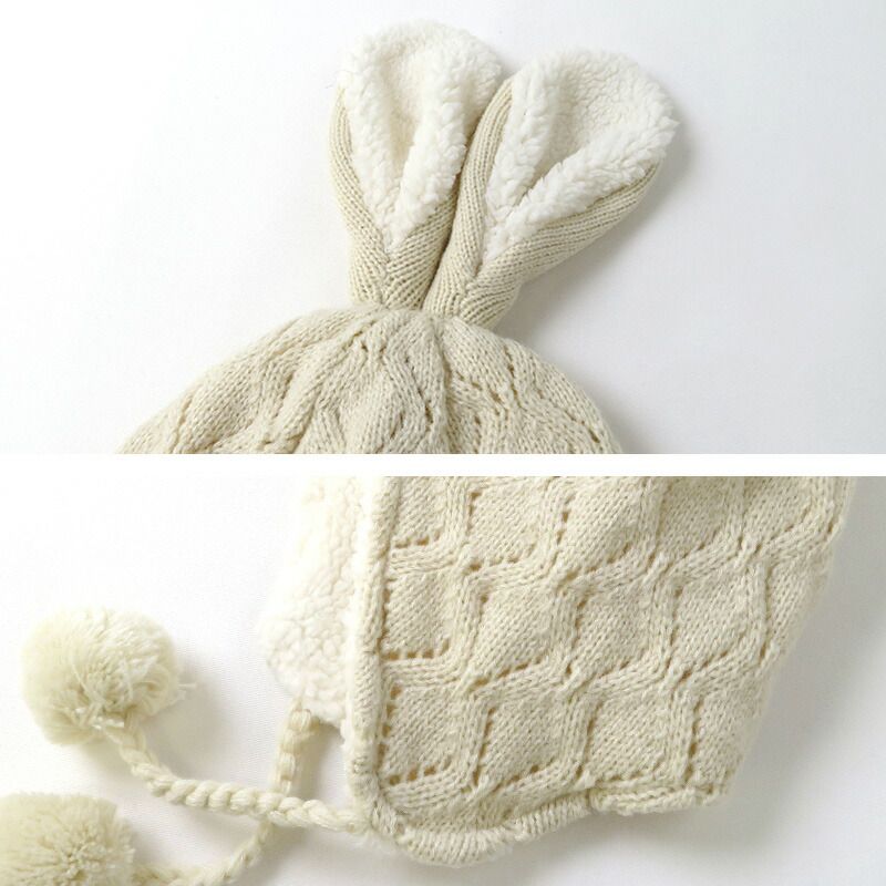 日本 ZOOLAND - 防寒刷毛保暖針織毛帽-兔子立耳-淺粉