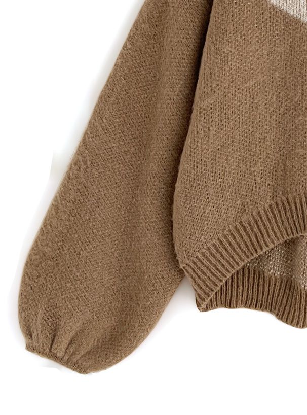 日本 GRL - 圓領不規則撞色落肩毛衣-深灰 (F)