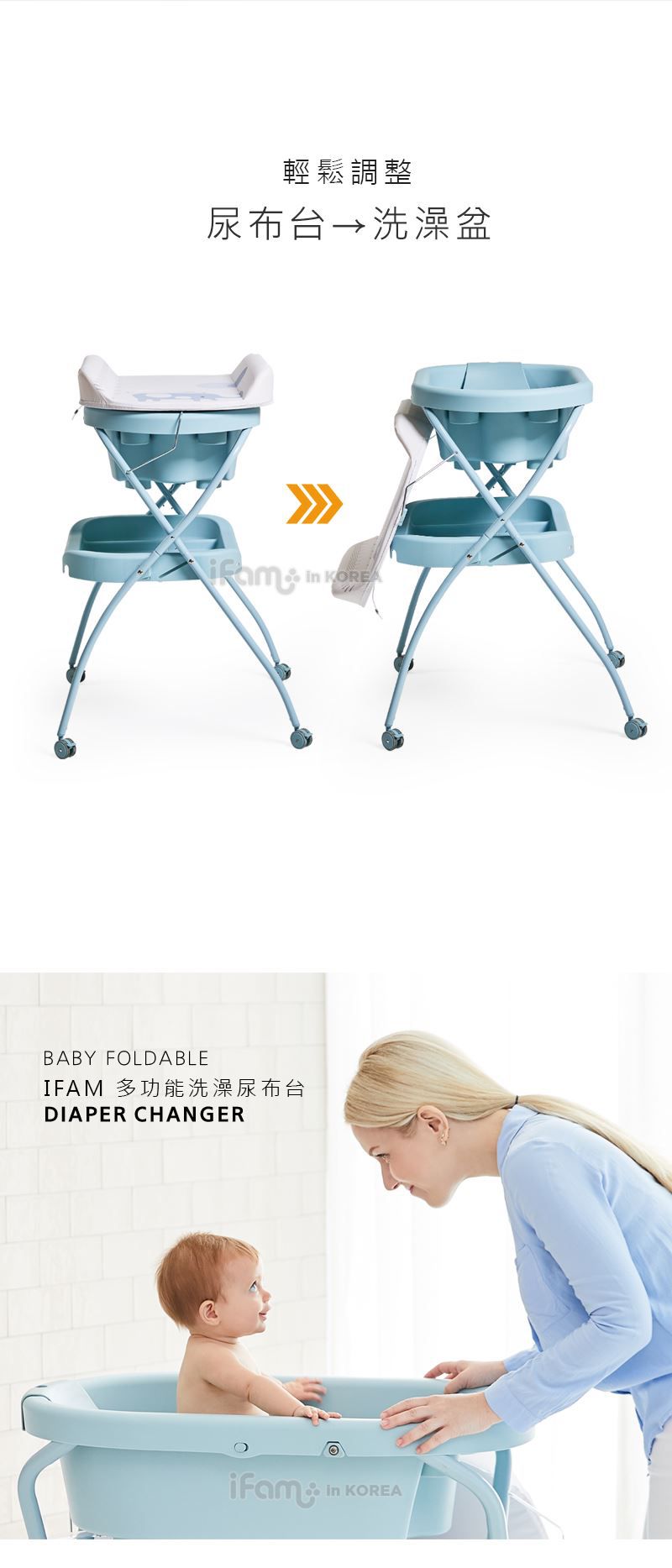 韓國 iFam - 多功能洗澡尿布台-灰色