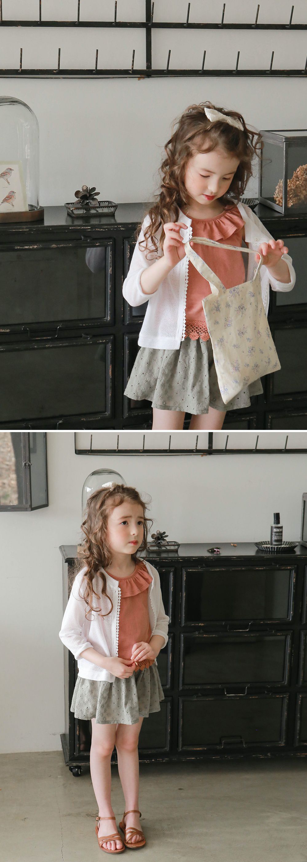 韓國 PuellaFLO - 荷葉圓領菱格鏤空露背上衣-磚紅