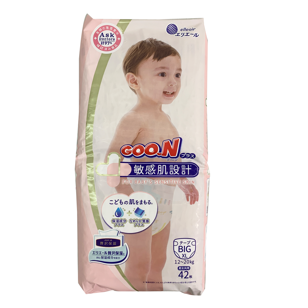 日本大王GOO.N - 敏感肌黏貼尿布-XL(12~20kg）-42片x4包 (日本原廠公司貨 平行輸入)
