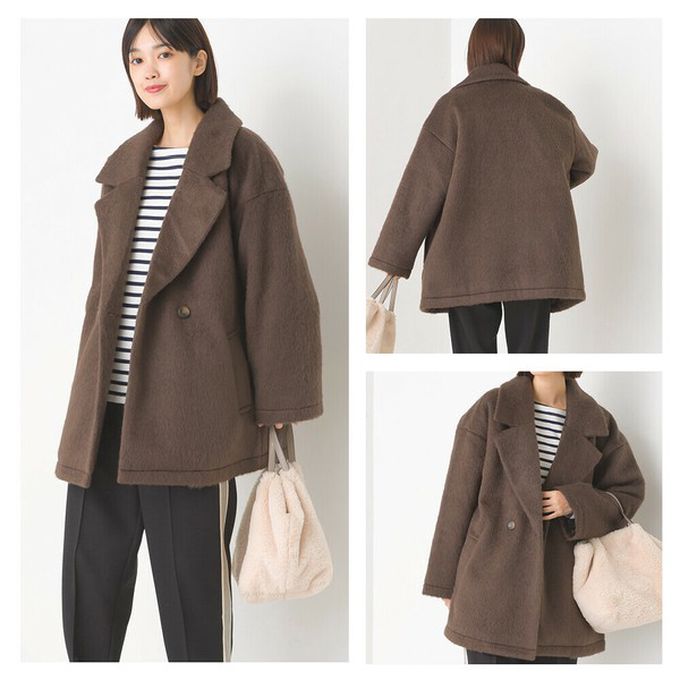 日本 OMNES - 微刷毛百搭西裝領雙扣修身大衣-黑