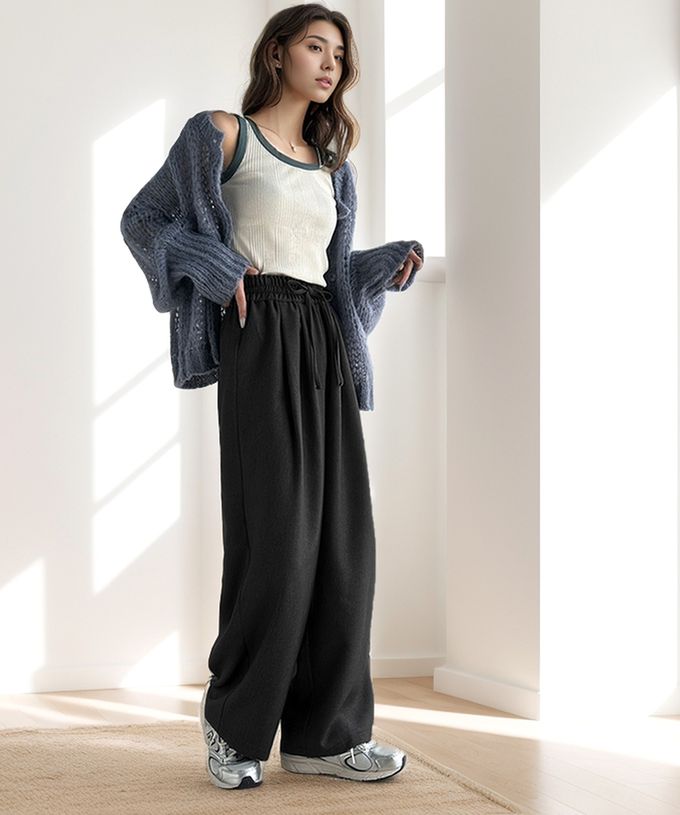 日本 Classical Elf - 成熟率性寬版鬆緊長褲-黑