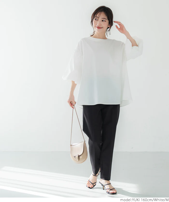 日本 COCA - 經典浪漫圓領澎澎袖上衣-米白