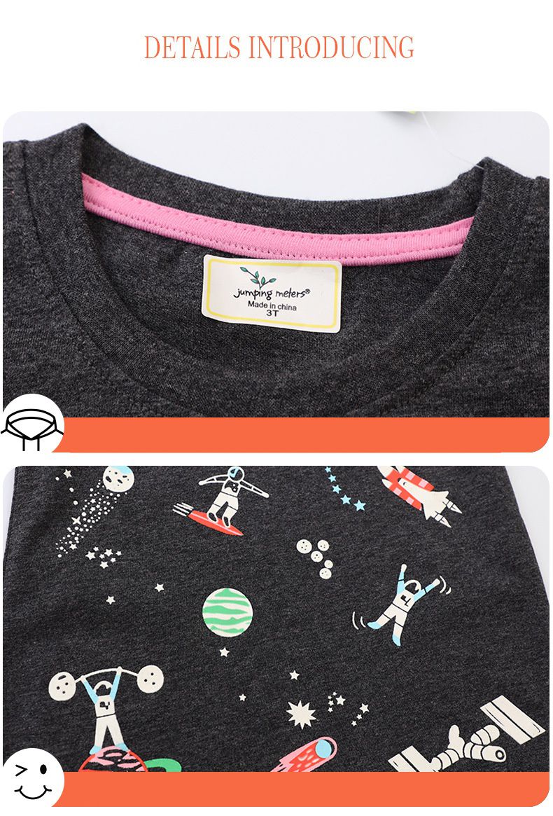 Jumping meters - 夜光圓領短袖上衣-太空遨遊-黑色